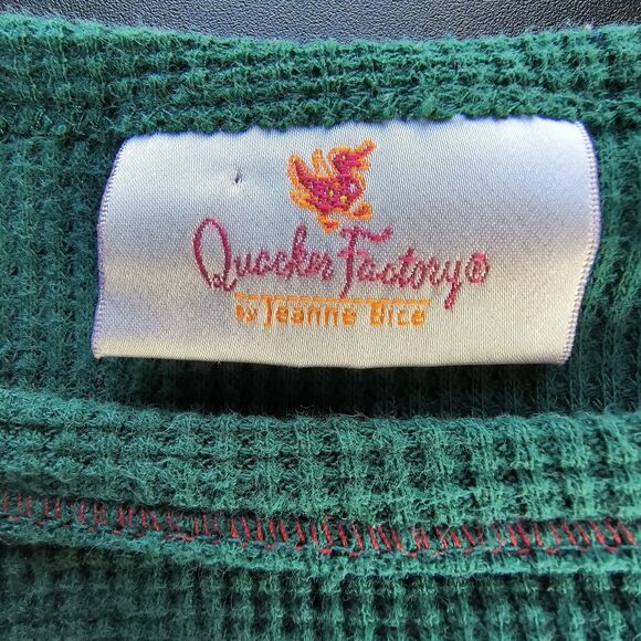 Quacker Factory Top 1X Green Waffle Knit Thermal Reindeer Holiday Bling - Picture 7 of 10